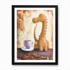 Dinosaur Drinking Coffee Muted Pastels 3 Art Print