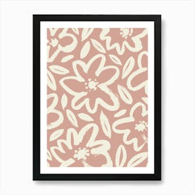 Dusty Pink Sketched Flowers Art Print