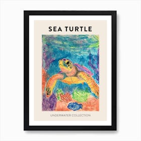 Colourful Underwater Sea Turtle Scribble Poster Art Print