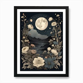 Moon And Flowers Art Print