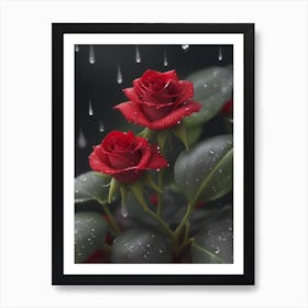 Red Roses At Rainy With Water Droplets Vertical Composition 31 Art Print