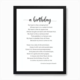 A Birthday Poem By Christina Georgina Rossetti Art Print