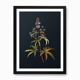 Vintage Chaste Tree Botanical Watercolor Illustration on Dark Teal Blue n.0450 Art Print