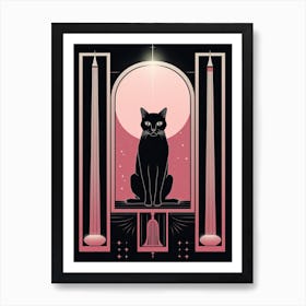 The Moon Tarot Card, Black Cat In Pink 1 Art Print