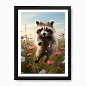 Cute Funny Tres Marias Raccoon Running On A Field 1 Art Print