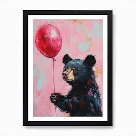 Cute Black Bear 1 With Balloon Art Print