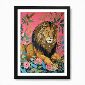 Floral Animal Painting Lion 4 Art Print