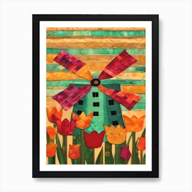 Windmill and Tulips Art Print