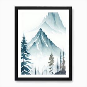 Mountain And Forest In Minimalist Watercolor Vertical Composition 290 Art Print