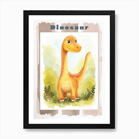 Cute Orange Cartoon Dinosaur Illustration Poster Art Print