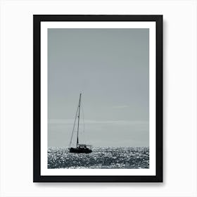 Ship Boat Sea Water Sky Black And White Monochrome Photo Photography Vertical Bedroom Living Room Art Print