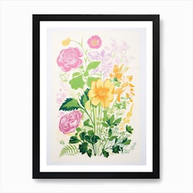 Colourful Flowers In A Vase In Risograph Style 7 Art Print