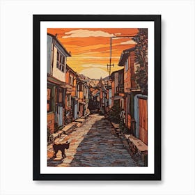 Painting Of Cape Town With A Cat Drawing 2 Art Print