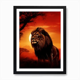 African Lion Sunset Painting 5 Art Print