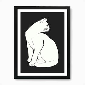 Sitting White Kitty Art Print