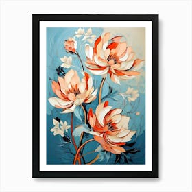 Flowers On Blue Background Art Print