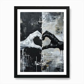 Black and white Two Hands Making A Heart art print  Art Print