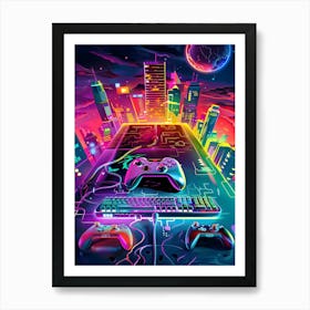 Neon Video Game Art Art Print