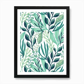 Seamless Pattern With Green Leaves Art Print