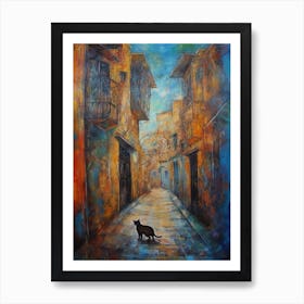 Painting Of Marrakech With A Cat In The Style Of Renaissance, Da Vinci 1 Art Print