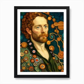 Artistic Symphony Bearded Man By Klimt And Van Gogh Art Print