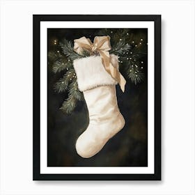 White Christmas Stocking Art Print