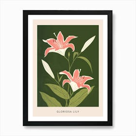 Pink & Green Gloriosa Lily 1 Flower Poster Art Print