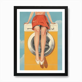 Girl on A Washing Machine Art Print