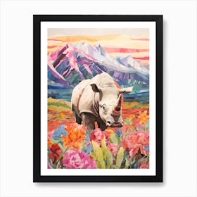 Colourful Patchwork Rhino 4 Art Print