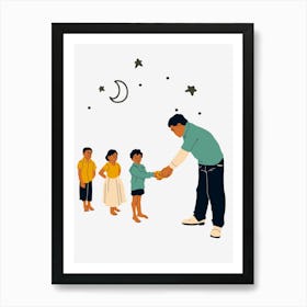 Man Giving Money To Children Art Print