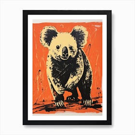 Koala, Woodblock Animal  Drawing 2 Poster