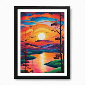 Sunset Over Lake Art Print