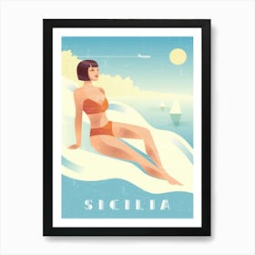 Sicily, Italy - Boho Retro travel poster Art Print