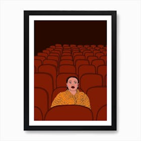 Woman In An cinema at night Art Print