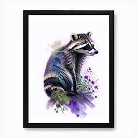 Raccoon And Flowers Watercolour Art Print