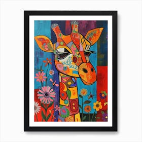 Giraffe With Flowers Painting 2 Art Print