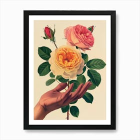 English Roses Painting Rose In A Hand 2 Art Print