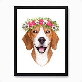 Beagle With Flowers Art Print