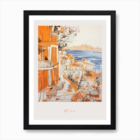Nice France Orange Drawing Poster Art Print