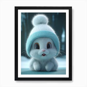 Winter snowflakes and a super cute baby bunny. 3 Art Print