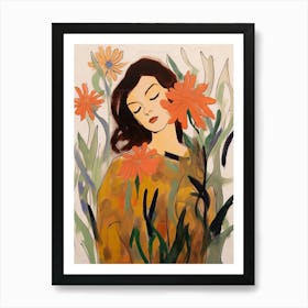 Woman With Autumnal Flowers Kangaroo Paw 2 Art Print