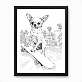 Chihuahua Dog Skateboarding Line Art 2 Art Print