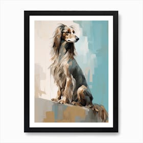 Afghan Hound Dog, Painting In Light Teal And Brown 0 Art Print