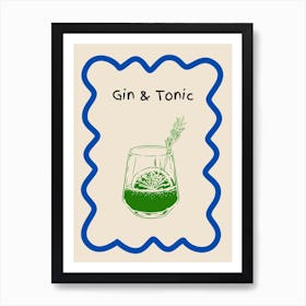 Gin & Tonic Doodle Poster Blue & Green Art Print