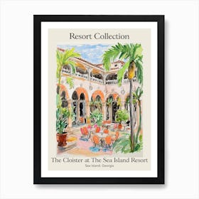 Poster Of The Cloister At The Sea Island Resort Collection   Sea Island, Georgia   Resort Collection Storybook Illustration 4 Art Print