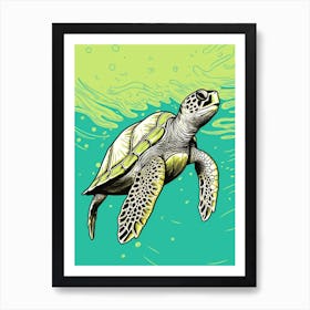 Simple Green And Turquoise Linework Turtle Illustration 2 Art Print