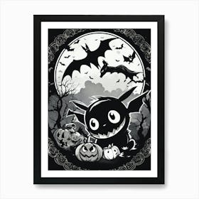 Bats And Pumpkins Pokemon Black And White Pokedex Art Print