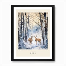 Winter Watercolour Deer 4 Poster Art Print