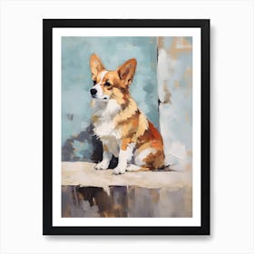 Corgi Dog, Painting In Light Teal And Brown 3 Art Print