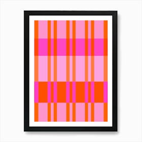 Pink And Orange Stripy Check Art Print